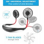 Wholesale Hand Free Mini USB Fan Rechargeable Portable Headphone Design Wearable Neckband Fan, 3 Level Air Flow, 7 LED Lights, 360 Degree Free Rotation (Black)